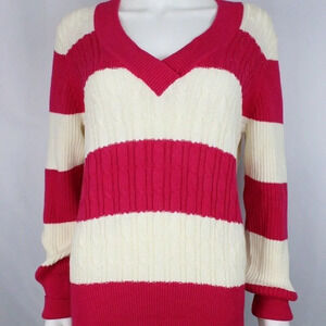 Faded Glory pink‎ wide stripe v-neck sweater L
